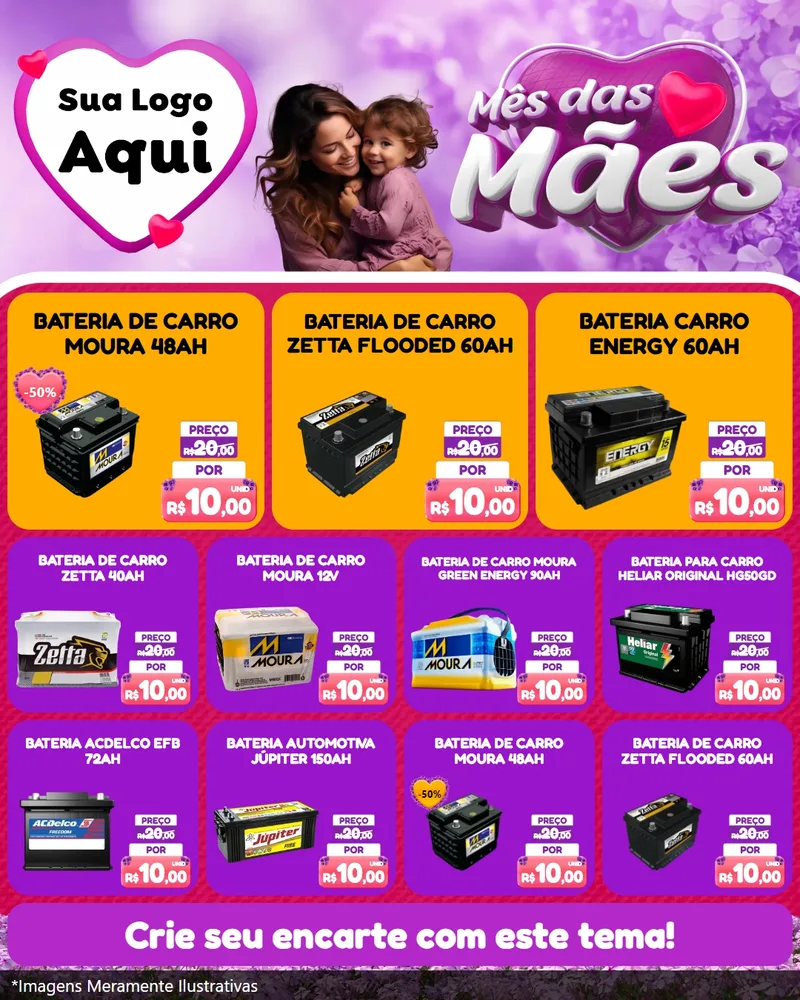 Modelo de Rede Social para Feed Instagram com o tema Mês das Mães para Baterias Elétricas
