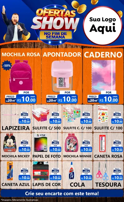 Modelo de Encarte para Encarte Grande com o tema Ofertas Show No Fim De Semana para Papelaria