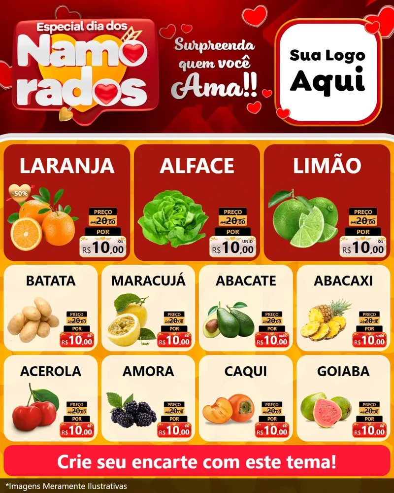 Modelo de Rede Social para Feed Instagram com o tema Especial Dia dos Namorados para Hortifrúti