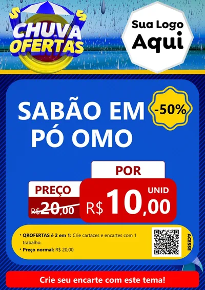 Modelo de Cartaz para Cartaz A4 Vertical com o tema Chuva de Ofertas para Produtos de Limpeza