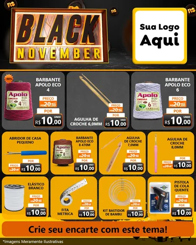 Modelo de Rede Social para Feed Instagram com o tema Black November para Armarinho e Aviamentos