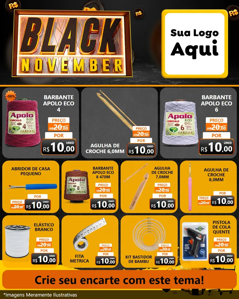 Modelo de Rede Social para Feed Instagram com o tema Black November para Armarinho e Aviamentos
