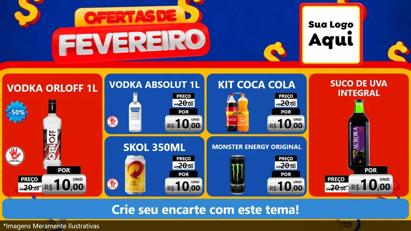 Modelo de TV para TV Horizontal com o tema Ofertas de Fevereiro para Distribuidora de bebidas