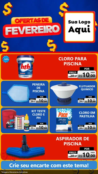 Modelo de TV para TV Vertical com o tema Ofertas de Fevereiro para Produtos para Piscina