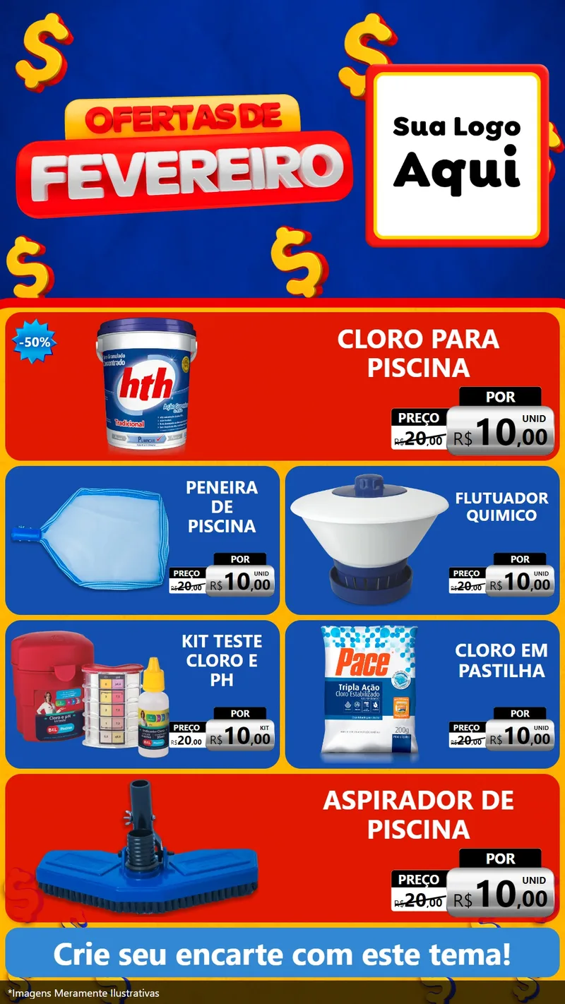 Modelo de TV para TV Vertical com o tema Ofertas de Fevereiro para Produtos para Piscina
