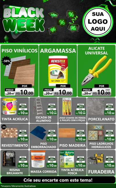 Modelo de Encarte para Encarte Grande com o tema Black Week para Material para Construção