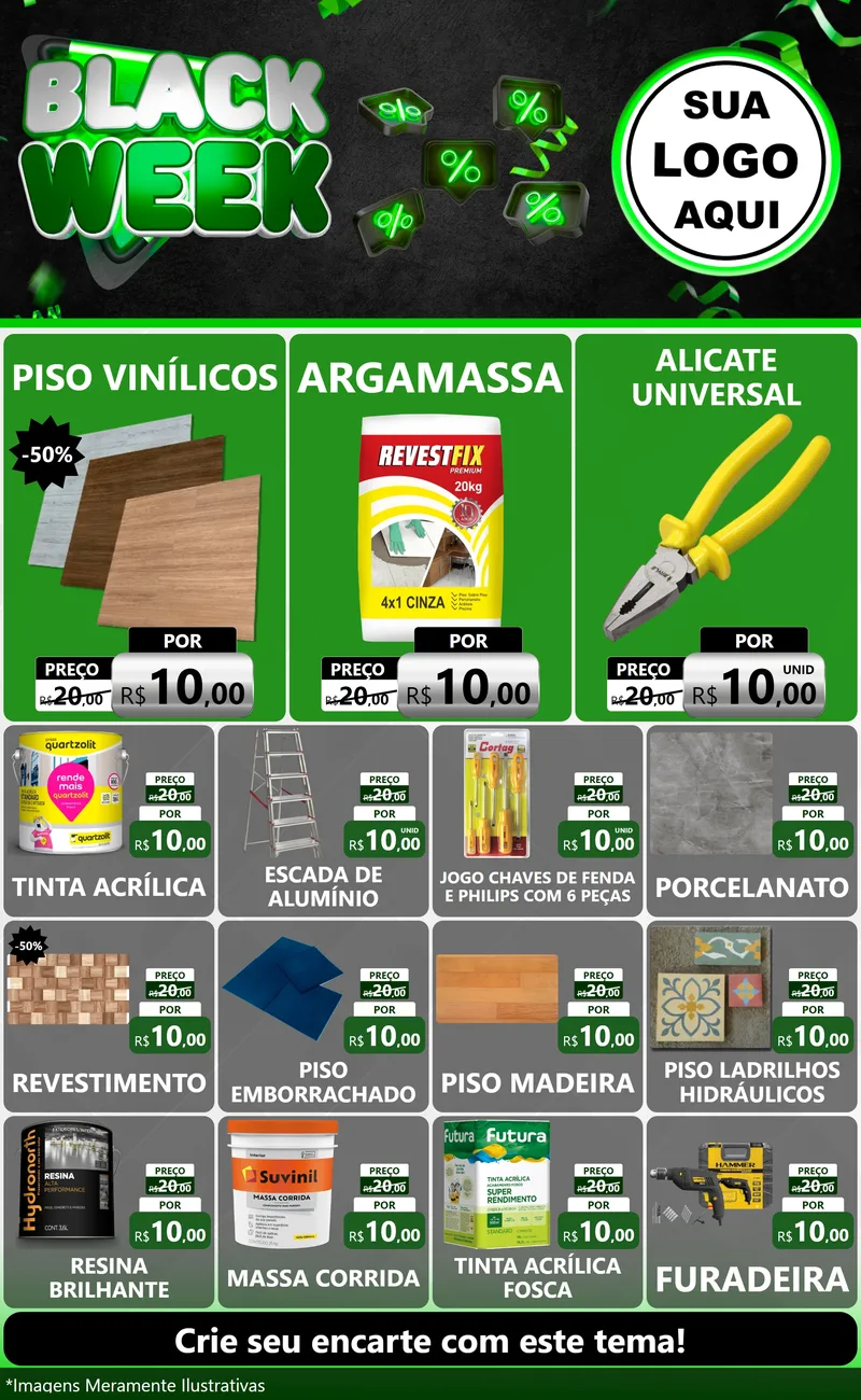 Modelo de Encarte para Encarte Grande com o tema Black Week para Material para Construção