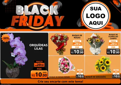 Modelo de Encarte para Encarte A4 Horizontal com o tema Black Friday para Floricultura e jardim