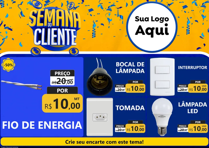 Modelo de Encarte para Encarte A4 Horizontal com o tema Semana do Cliente para Materiais Elétricos
