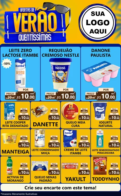 Modelo de Encarte para Encarte Grande com o tema Ofertas de Verão Quentíssimas para Frios e Laticínios