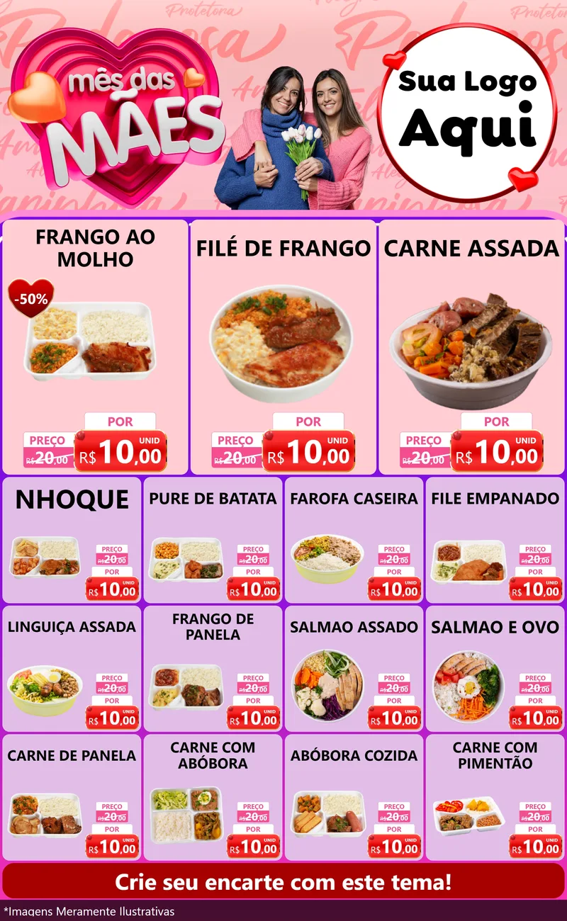 Modelo de Encarte para Encarte Grande com o tema Mês Das Mães para Restaurante