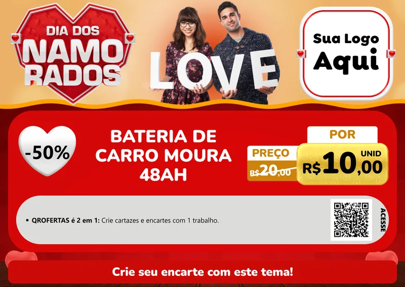 Modelo de Cartaz para Cartaz A4 Horizontal com o tema Dia dos Namorados para Baterias Elétricas