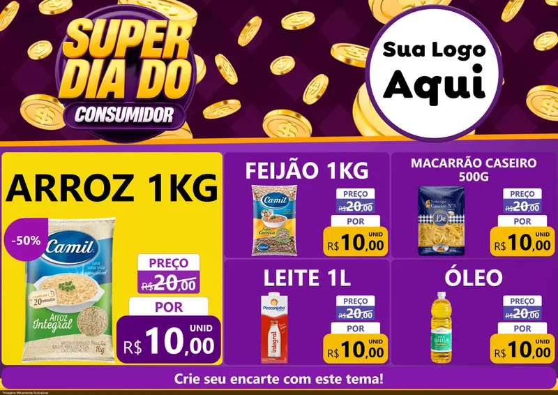 Modelo de Encarte para Encarte A4 Horizontal com o tema Super Dia do Consumidor para Supermercado