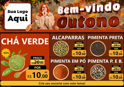 Modelo de Encarte para Encarte A4 Horizontal com o tema Bem-vindo Outono para Produtos Naturais