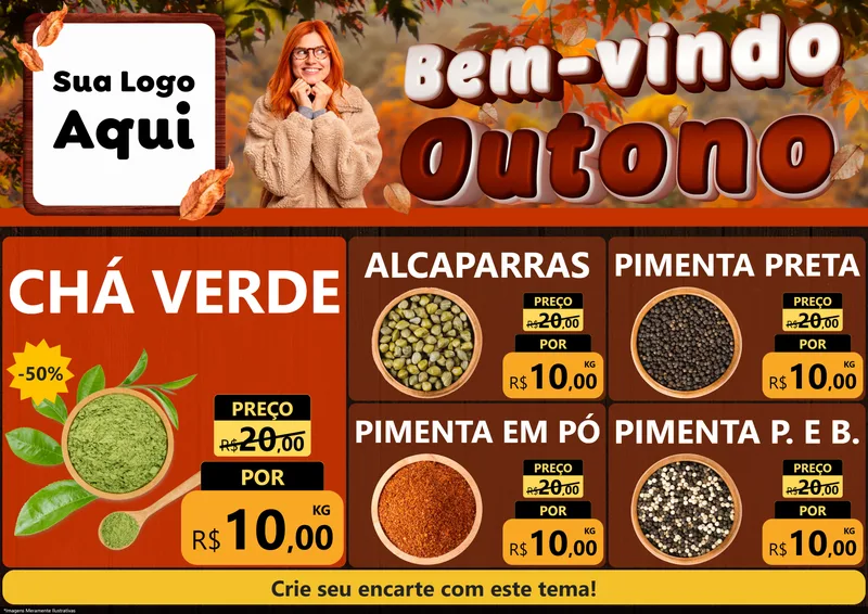 Modelo de Encarte para Encarte A4 Horizontal com o tema Bem-vindo Outono para Produtos Naturais