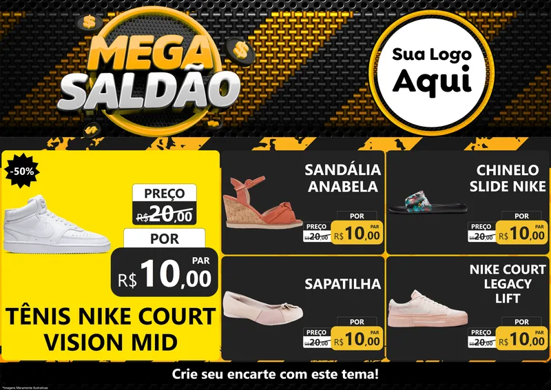 Modelo de Encarte para Encarte A4 Horizontal com o tema Mega Saldão para Calçados
