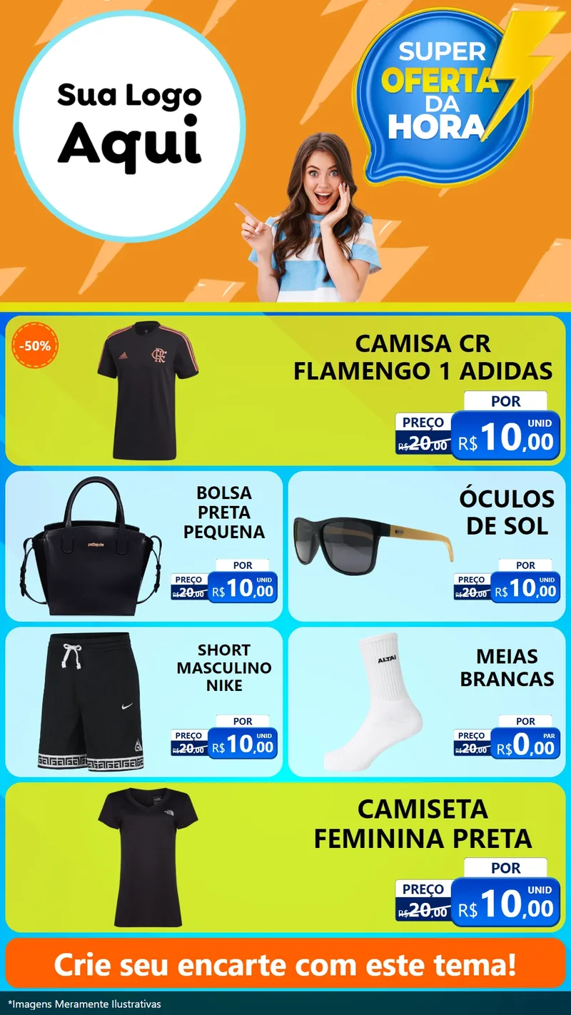 Modelo de TV para TV Vertical com o tema Super Oferta da Hora para Roupas e acessórios