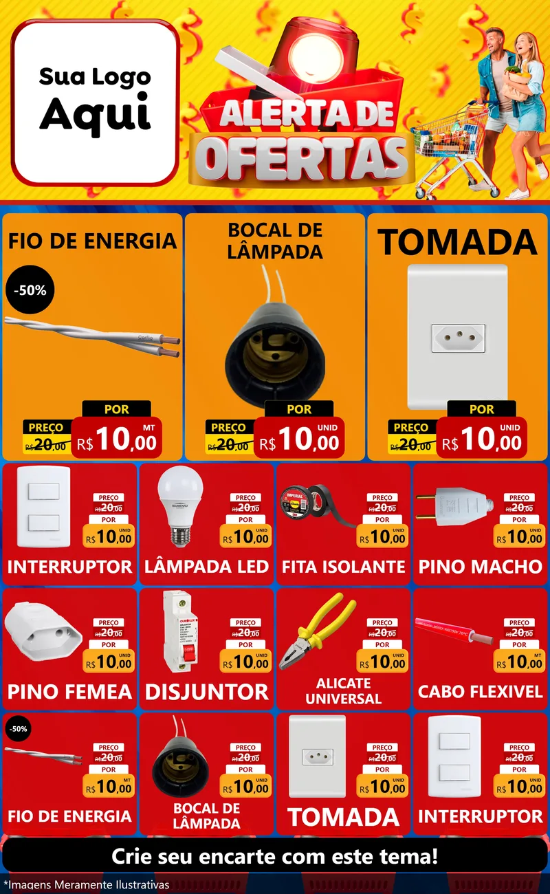 Modelo de Encarte para Encarte Grande com o tema Alerta de Ofertas para Materiais Elétricos