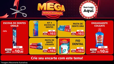 Modelo de TV para TV Horizontal com o tema Mega Reinauguração para Higiene Pessoal