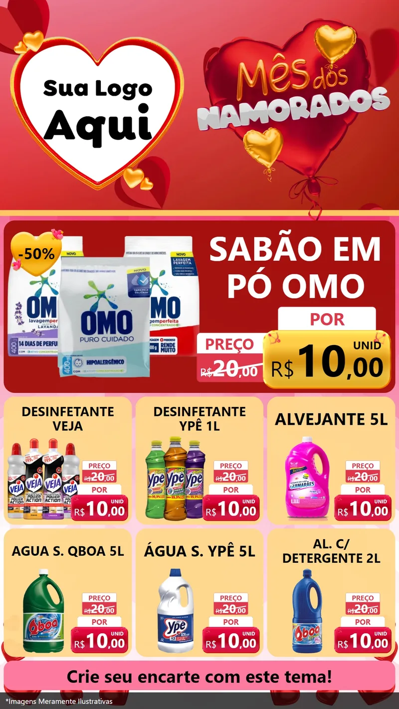 Modelo de Rede Social para Stories com o tema Mês dos Namorados para Produtos de Limpeza
