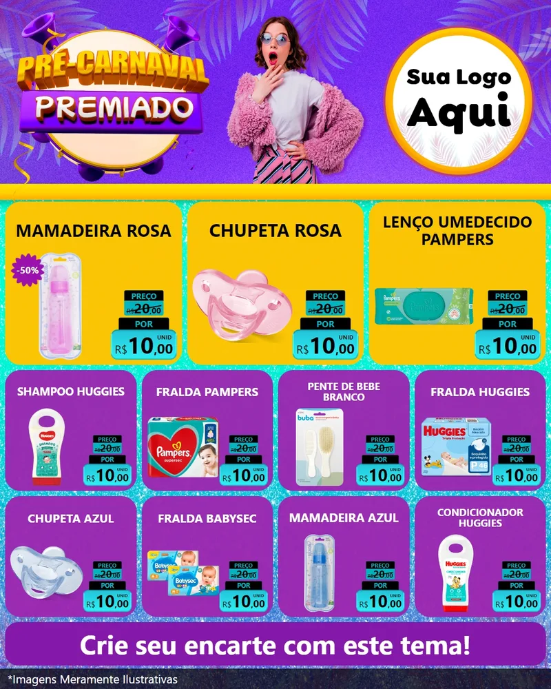 Modelo de Rede Social para Feed Instagram com o tema Pré-Carnaval Premiado para Bebês