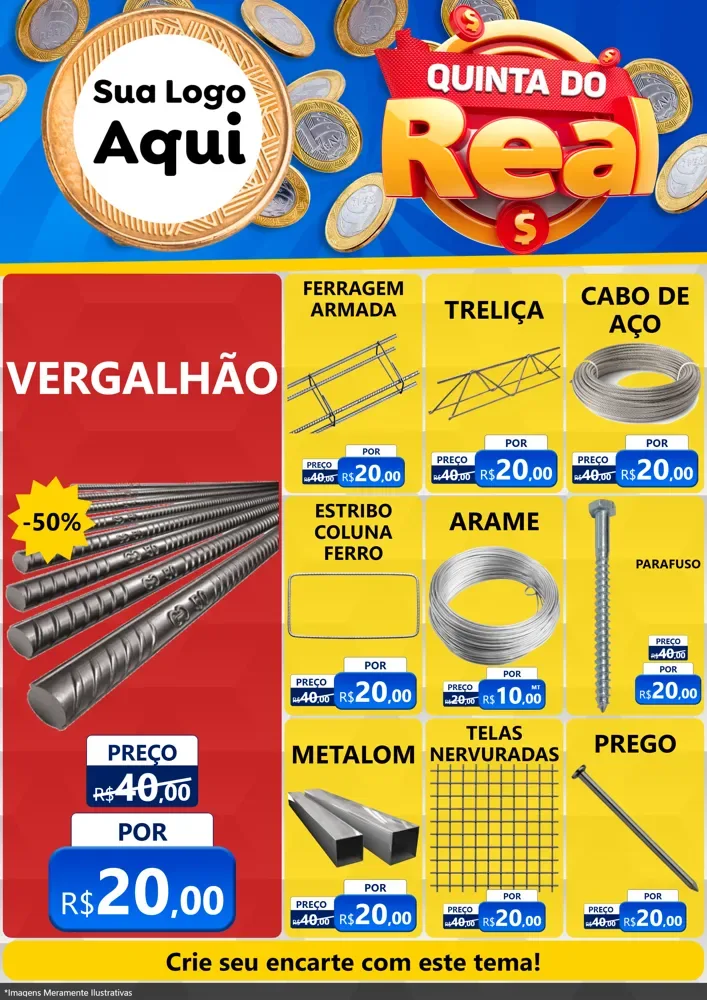 Modelo de Encarte para Encarte A4 Vertical com o tema Quinta do Real para Ferragens