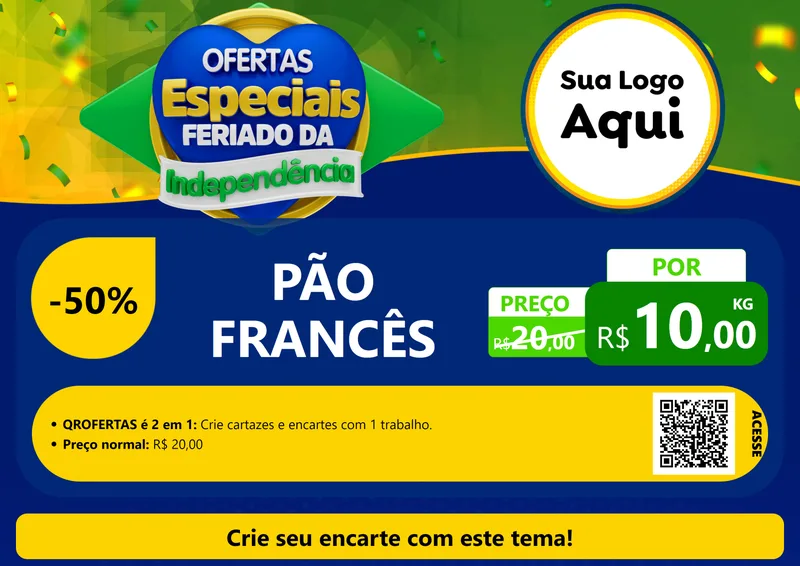 Modelo de Cartaz para Cartaz A4 Horizontal com o tema Ofertas Especiais Feriado da Independência para Padaria