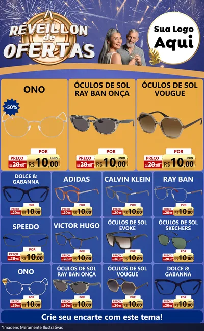 Modelo de Encarte para Encarte Grande com o tema Réveillon de Ofertas para Óticas
