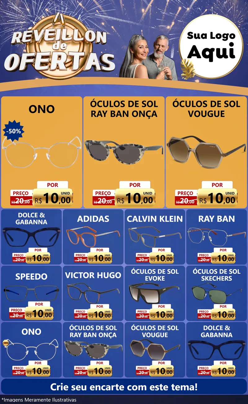 Modelo de Encarte para Encarte Grande com o tema Réveillon de Ofertas para Óticas