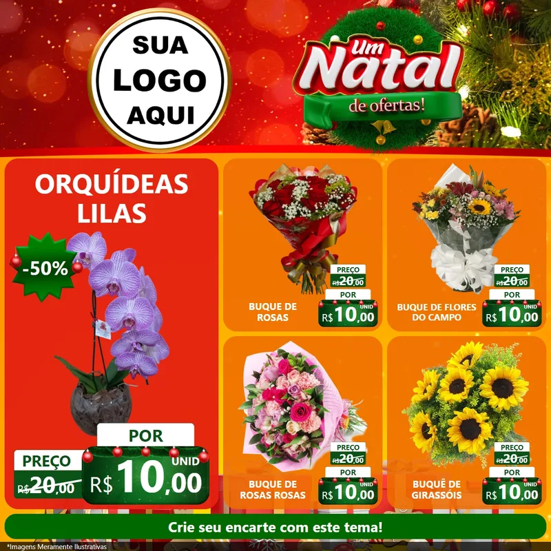 Modelo de Rede Social para Feed Facebook com o tema Um Natal de Ofertas para Floricultura e jardim