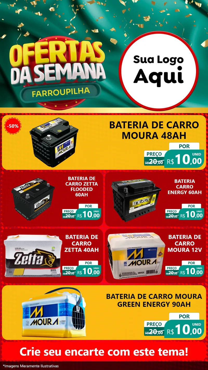 Modelo de TV para TV Vertical com o tema Ofertas da Semana Farroupilha para Baterias Elétricas
