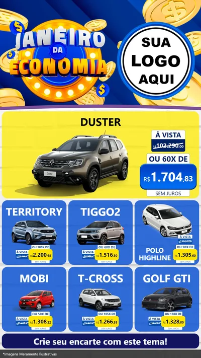 Modelo de Rede Social para Stories com o tema Janeiro da Economia para Concessionaria de Carros