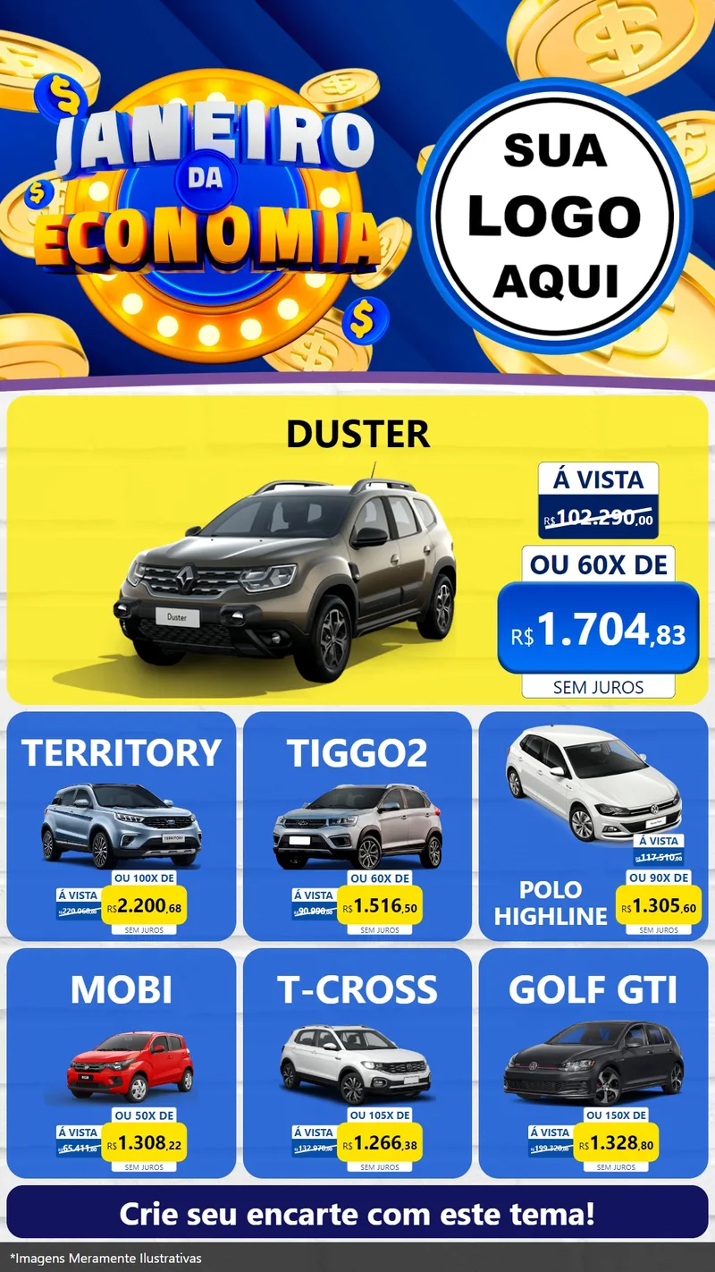 Modelo de Rede Social para Stories com o tema Janeiro da Economia para Concessionaria de Carros