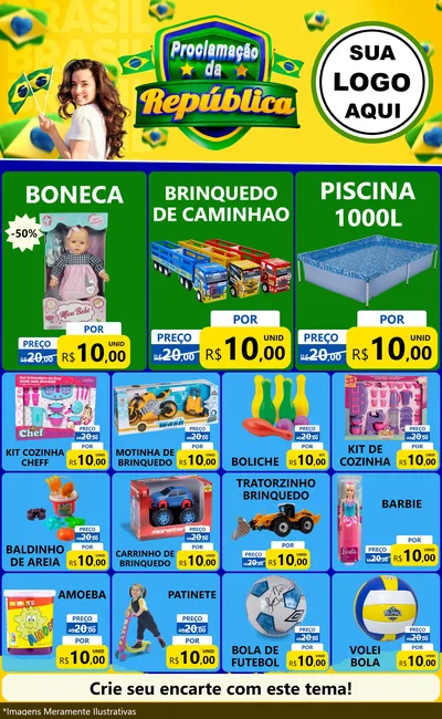 Modelo de Encarte para Encarte Grande com o tema Proclamação da República para Brinquedos