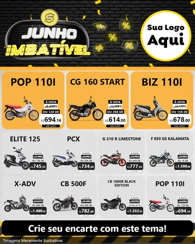 Modelo de Rede Social para Feed Instagram com o tema Junho Imbatível para Concessionaria de Motos