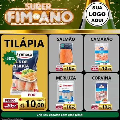 Modelo de Rede Social para Feed Facebook com o tema Super Fim de Ano para Peixaria