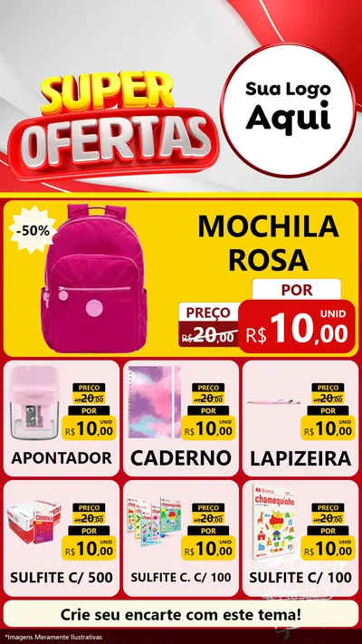 Modelo de Rede Social para Stories com o tema Super Ofertas para Papelaria