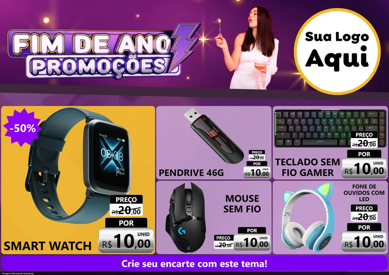 Modelo de Encarte para Encarte A4 Horizontal com o tema Fim de Ano Promoções para Informática
