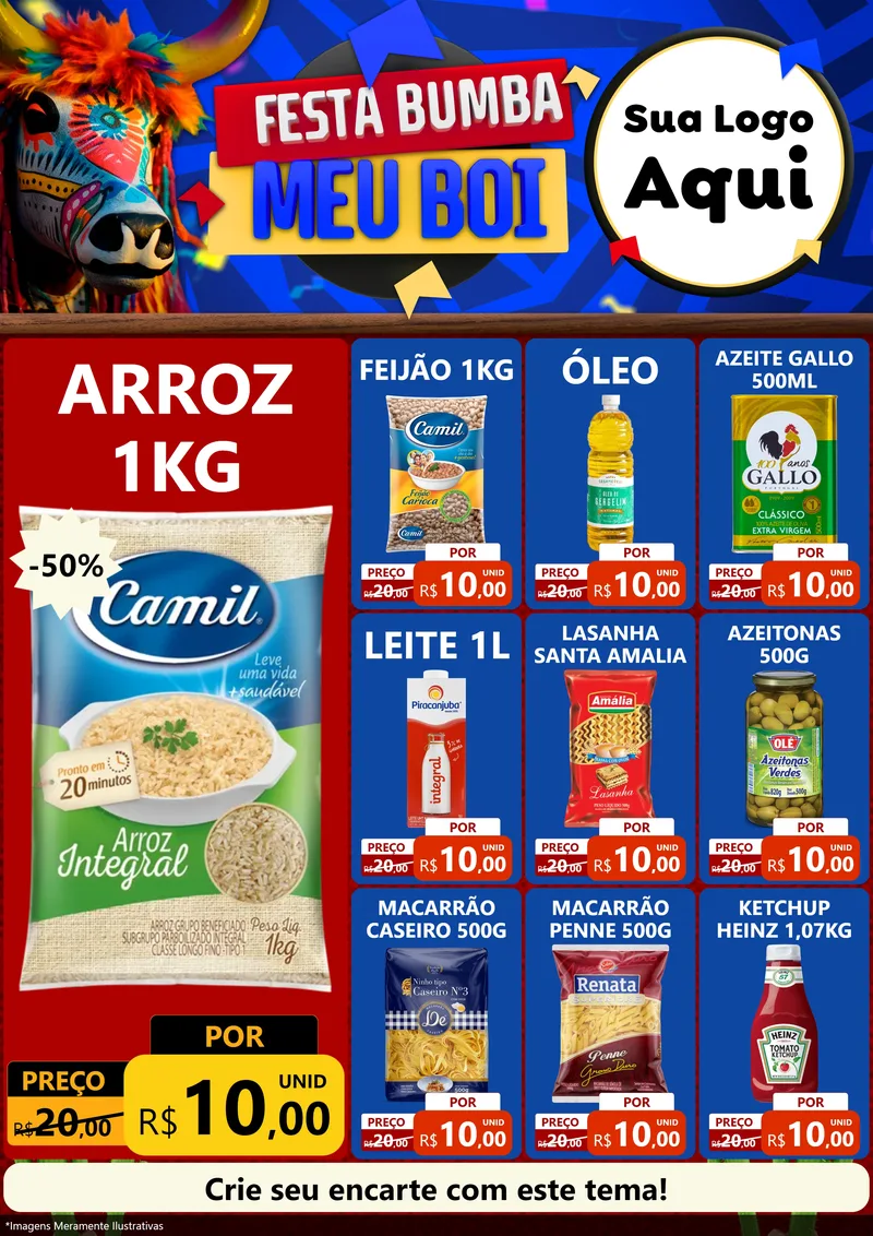 Modelo de Encarte para Encarte A4 Vertical com o tema Festa Bumba meu Boi para Supermercado