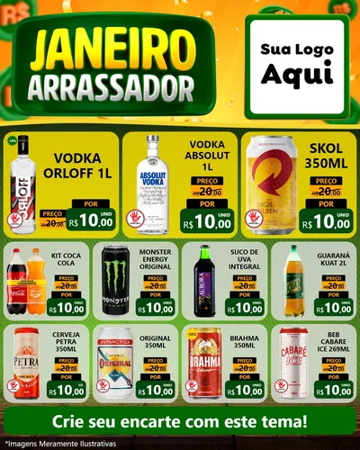 Modelo de Rede Social para Feed Instagram com o tema Janeiro Arrasador para Distribuidora de bebidas