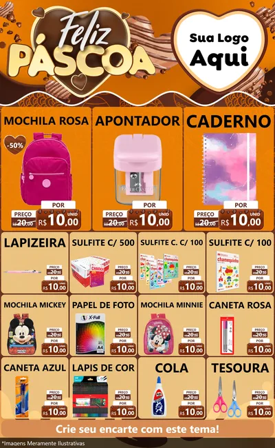Modelo de Encarte para Encarte Grande com o tema Feliz Páscoa para Papelaria