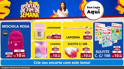 Modelo de TV para TV Horizontal com o tema Ofertaço de Fim de Semana para Papelaria