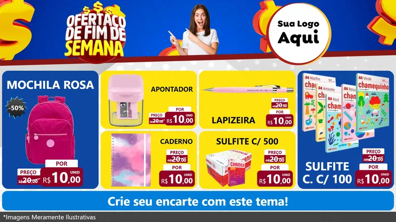 Modelo de TV para TV Horizontal com o tema Ofertaço de Fim de Semana para Papelaria