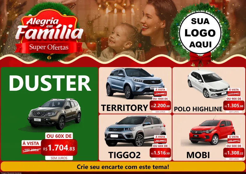 Modelo de Encarte para Encarte A4 Horizontal com o tema Alegria Em Família - Super Ofertas para Concessionaria de Carros