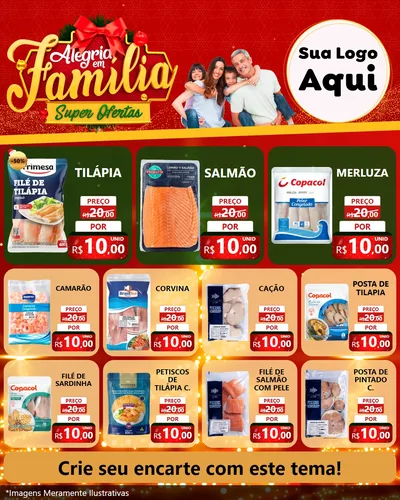 Modelo de Rede Social para Feed Instagram com o tema Alegria em Família Super Ofertas - Natal para Peixaria