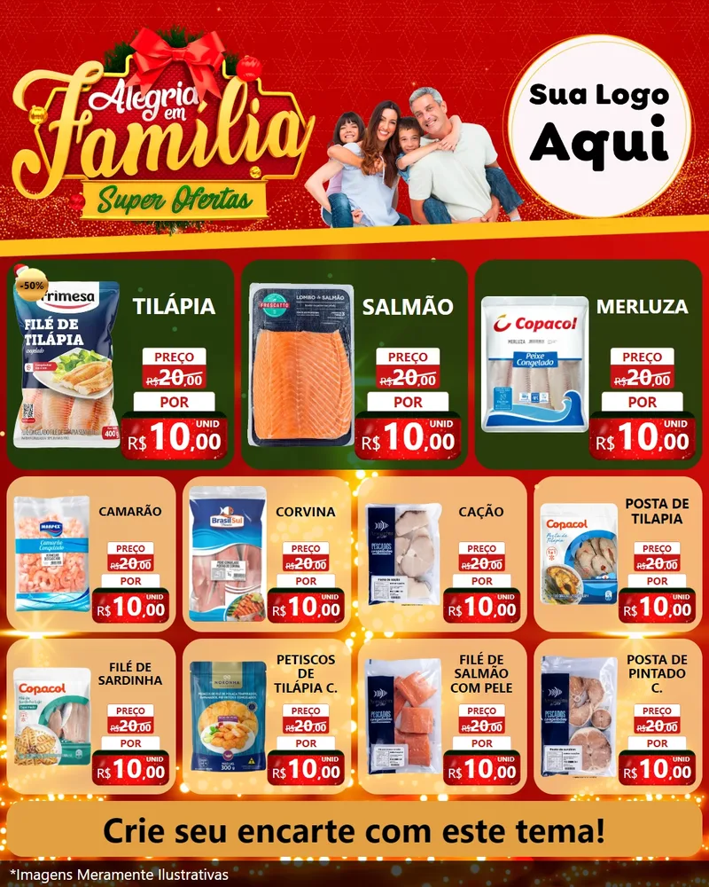 Modelo de Rede Social para Feed Instagram com o tema Alegria em Família Super Ofertas - Natal para Peixaria