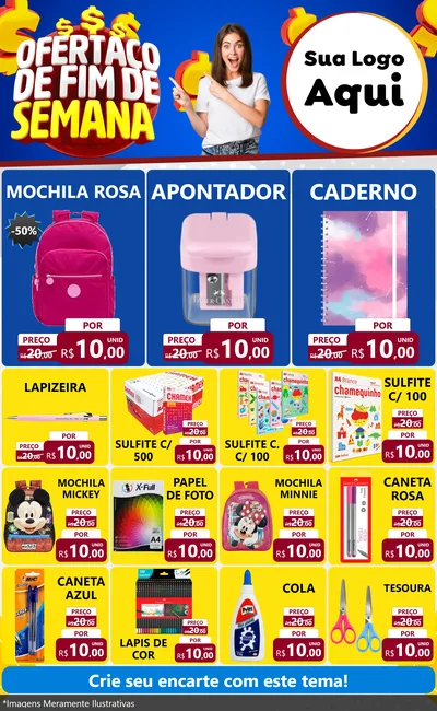 Modelo de Encarte para Encarte Grande com o tema Ofertaço de Fim de Semana para Papelaria
