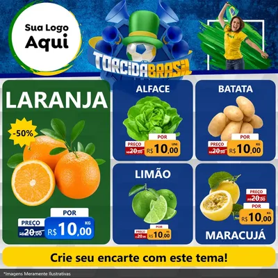 Modelo de Rede Social para Feed Facebook com o tema Torcida Brasil - Copa para Hortifrúti