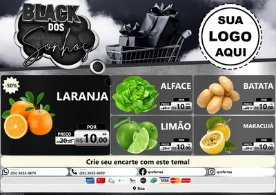 Modelo de Encarte para Encarte A4 Horizontal com o tema Black dos Sonhos para Hortifrúti