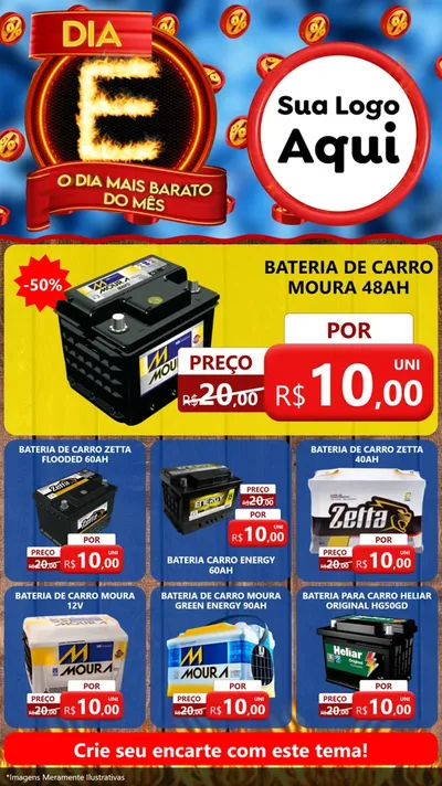 Modelo de Rede Social para Stories com o tema Dia E - O Dia Mais Barato Do Mês para Baterias Elétricas